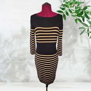 Michael Kors Black Gold Striped Long Sleeve Small Knit Sweater Dress
